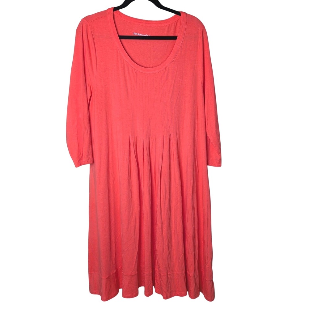 Soft Surroundings XL Coral Knit‎ Midi Dress 3/4 Sleeve Travel Lounge oversized
